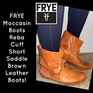 FRYE Moccasin Boots Reba Cuff Brown Leather Boots!